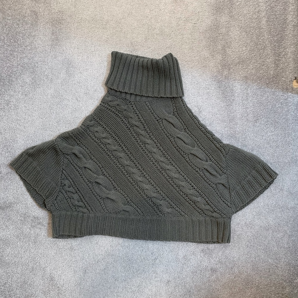 Theory Cableknit Turtleneck Cropped Wool Sweater - Medium M Charcoal Gray